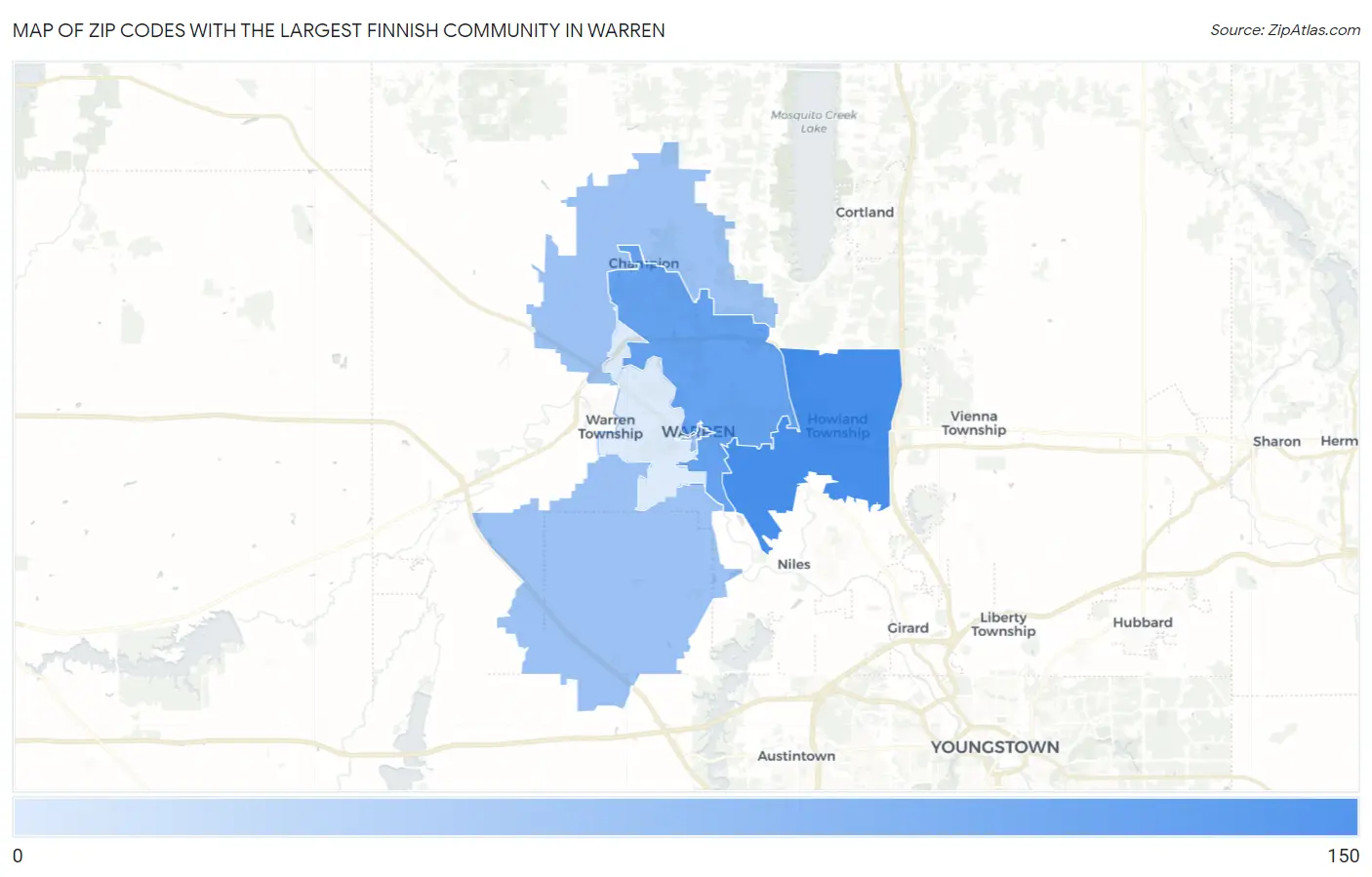 Zip Codes with the Largest Finnish Community in Warren Map