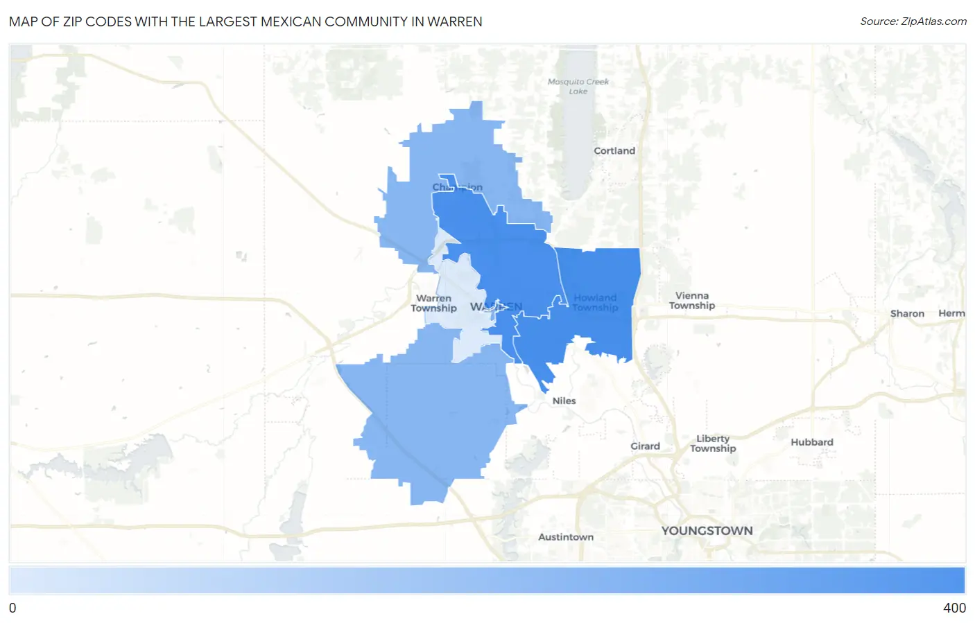 Zip Codes with the Largest Mexican Community in Warren Map