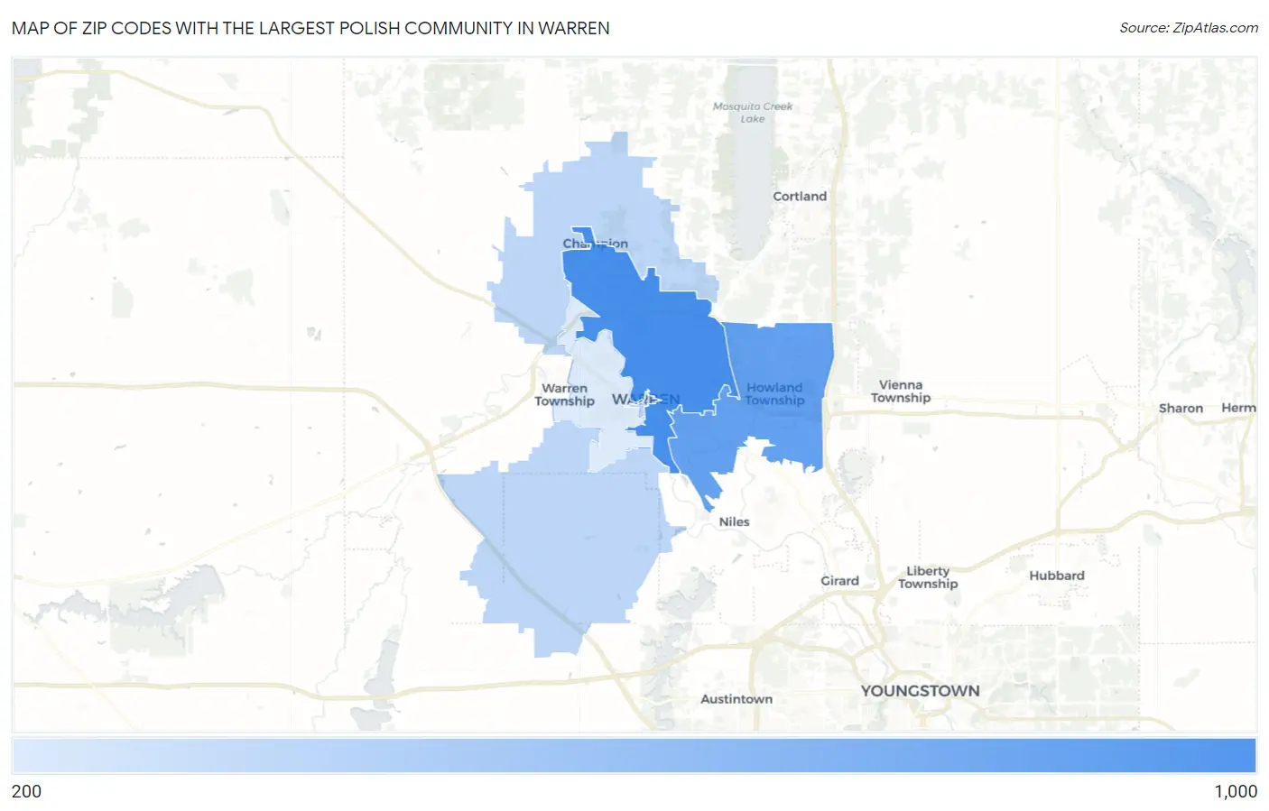 Zip Codes with the Largest Polish Community in Warren Map