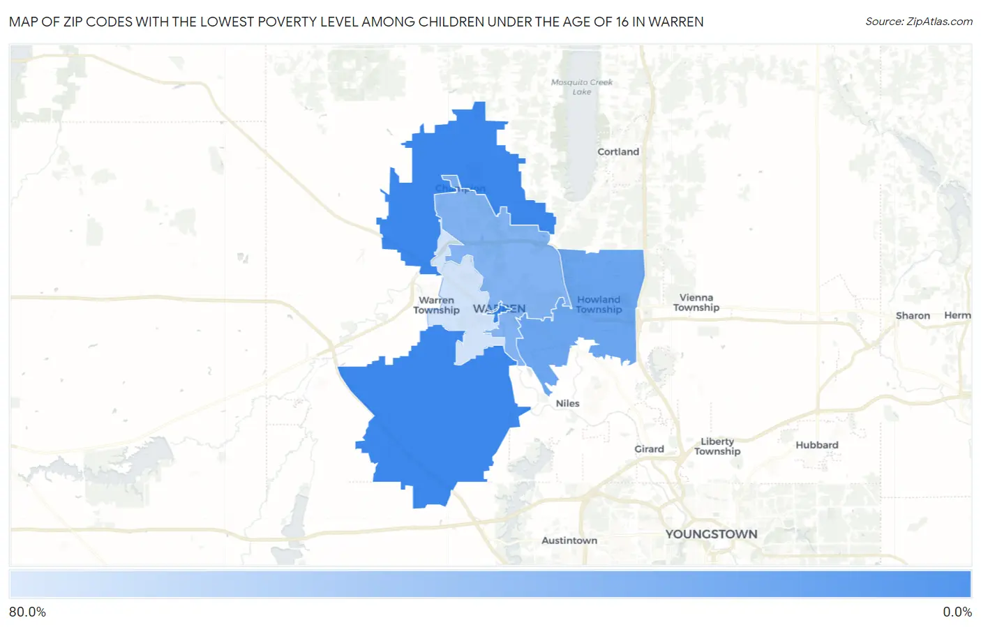 Zip Codes with the Lowest Poverty Level Among Children Under the Age of 16 in Warren Map
