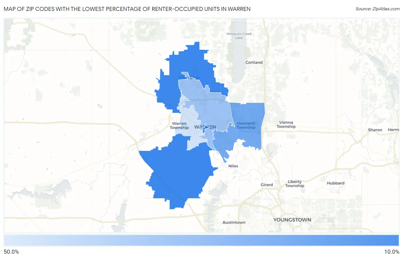 Zip Codes with the Lowest Percentage of Renter-Occupied Units in Warren Map