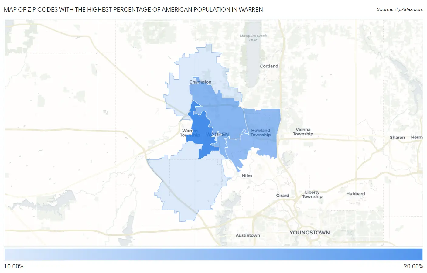 Zip Codes with the Highest Percentage of American Population in Warren Map