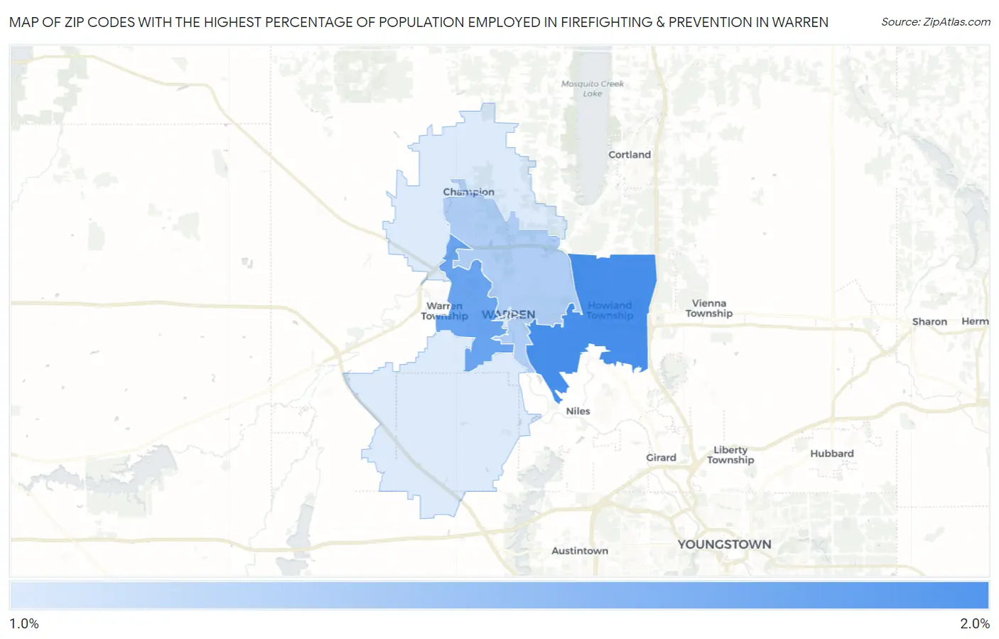 Zip Codes with the Highest Percentage of Population Employed in Firefighting & Prevention in Warren Map