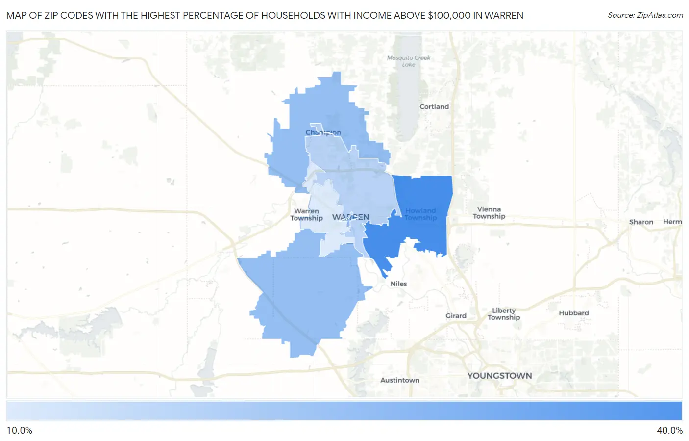 Zip Codes with the Highest Percentage of Households with Income Above $100,000 in Warren Map