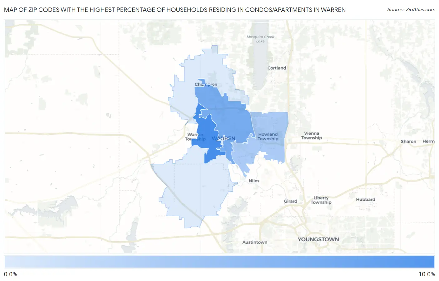 Zip Codes with the Highest Percentage of Households Residing in Condos/Apartments in Warren Map