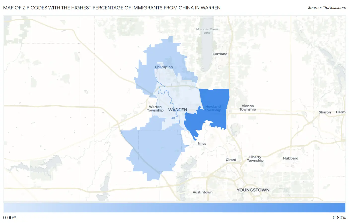 Zip Codes with the Highest Percentage of Immigrants from China in Warren Map