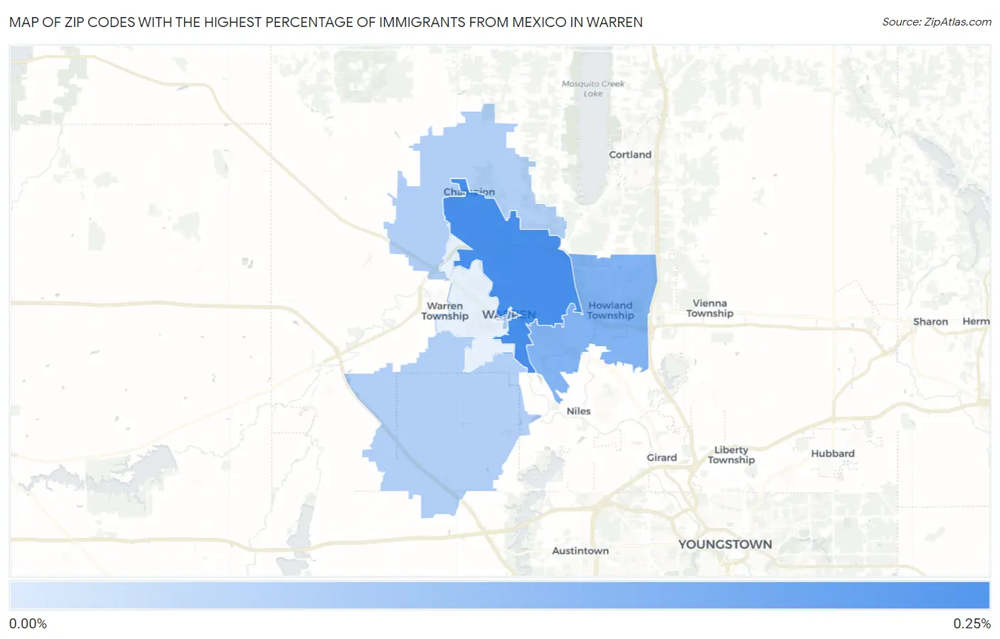 Zip Codes with the Highest Percentage of Immigrants from Mexico in Warren Map