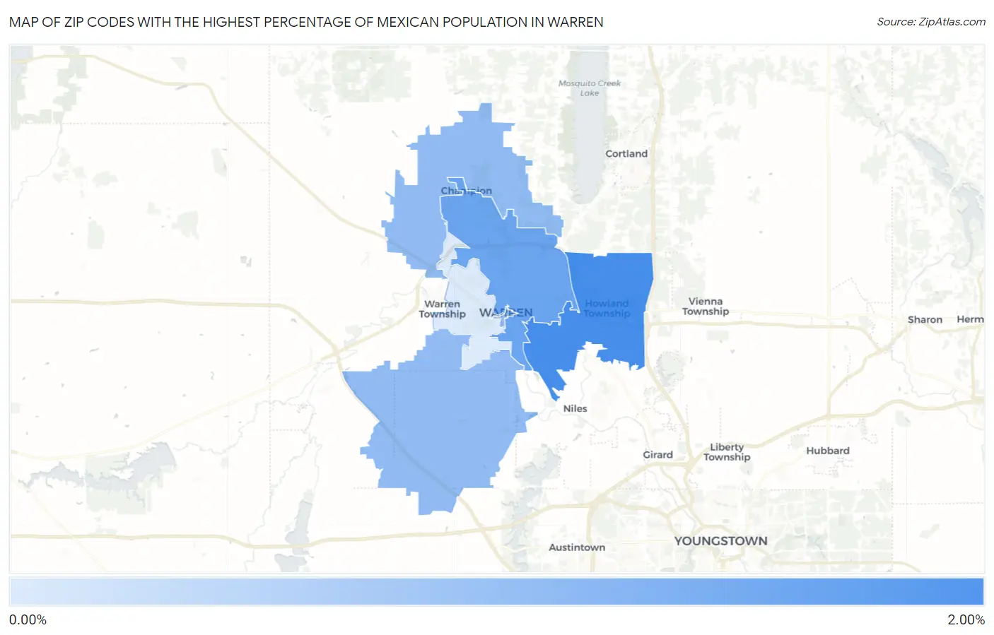 Zip Codes with the Highest Percentage of Mexican Population in Warren Map
