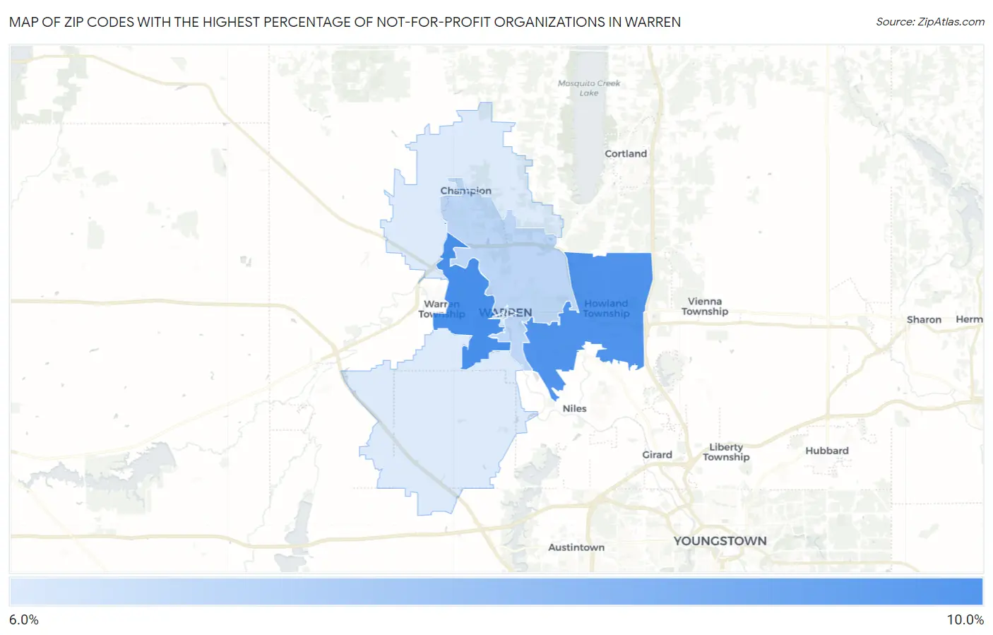 Zip Codes with the Highest Percentage of Not-for-profit Organizations in Warren Map