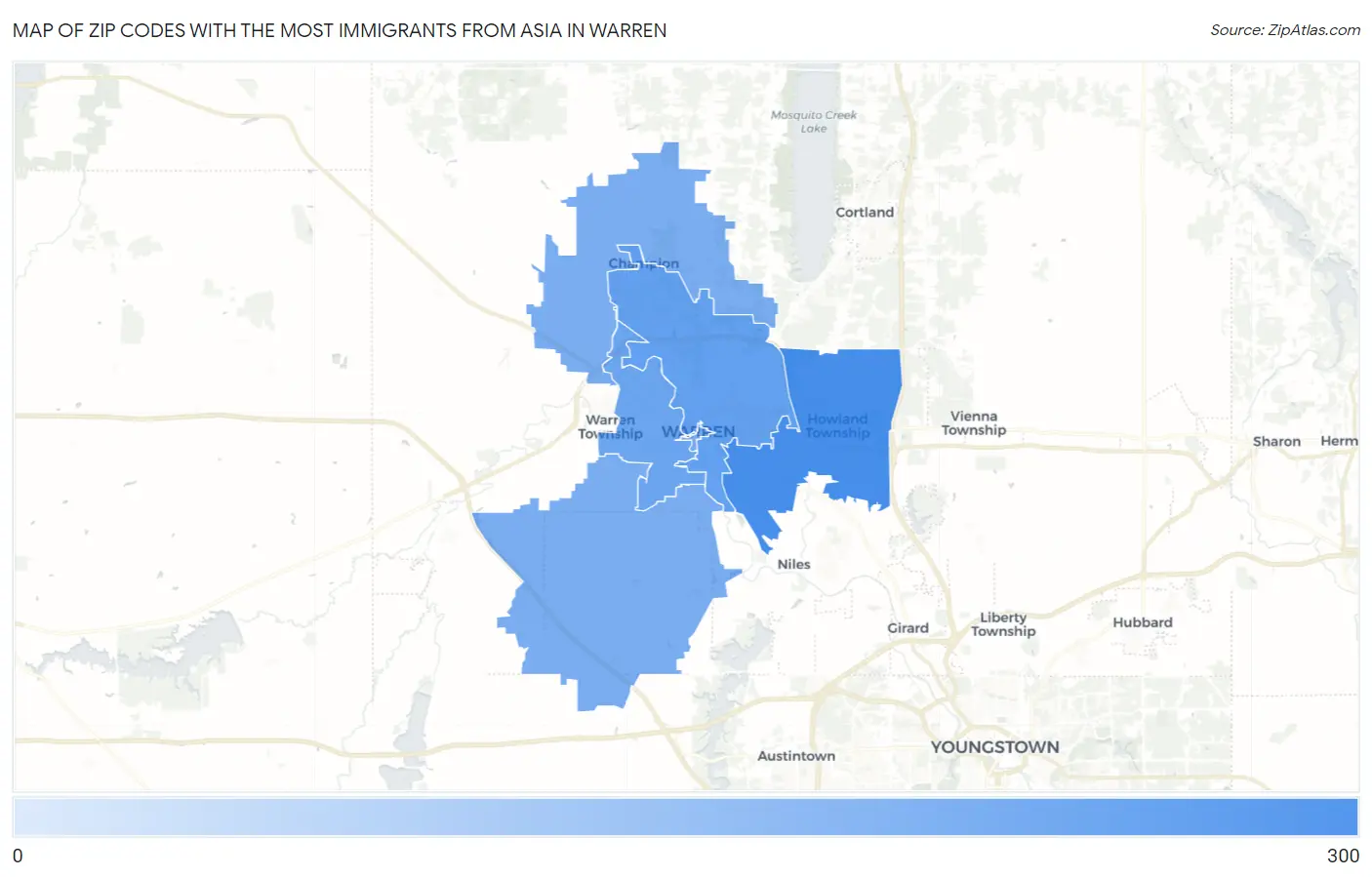 Zip Codes with the Most Immigrants from Asia in Warren Map