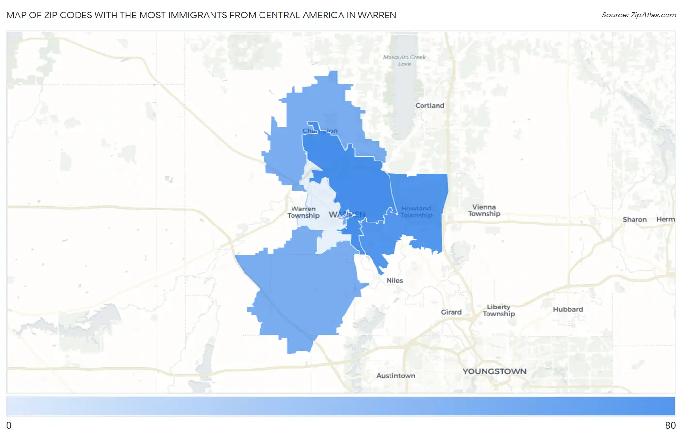 Zip Codes with the Most Immigrants from Central America in Warren Map