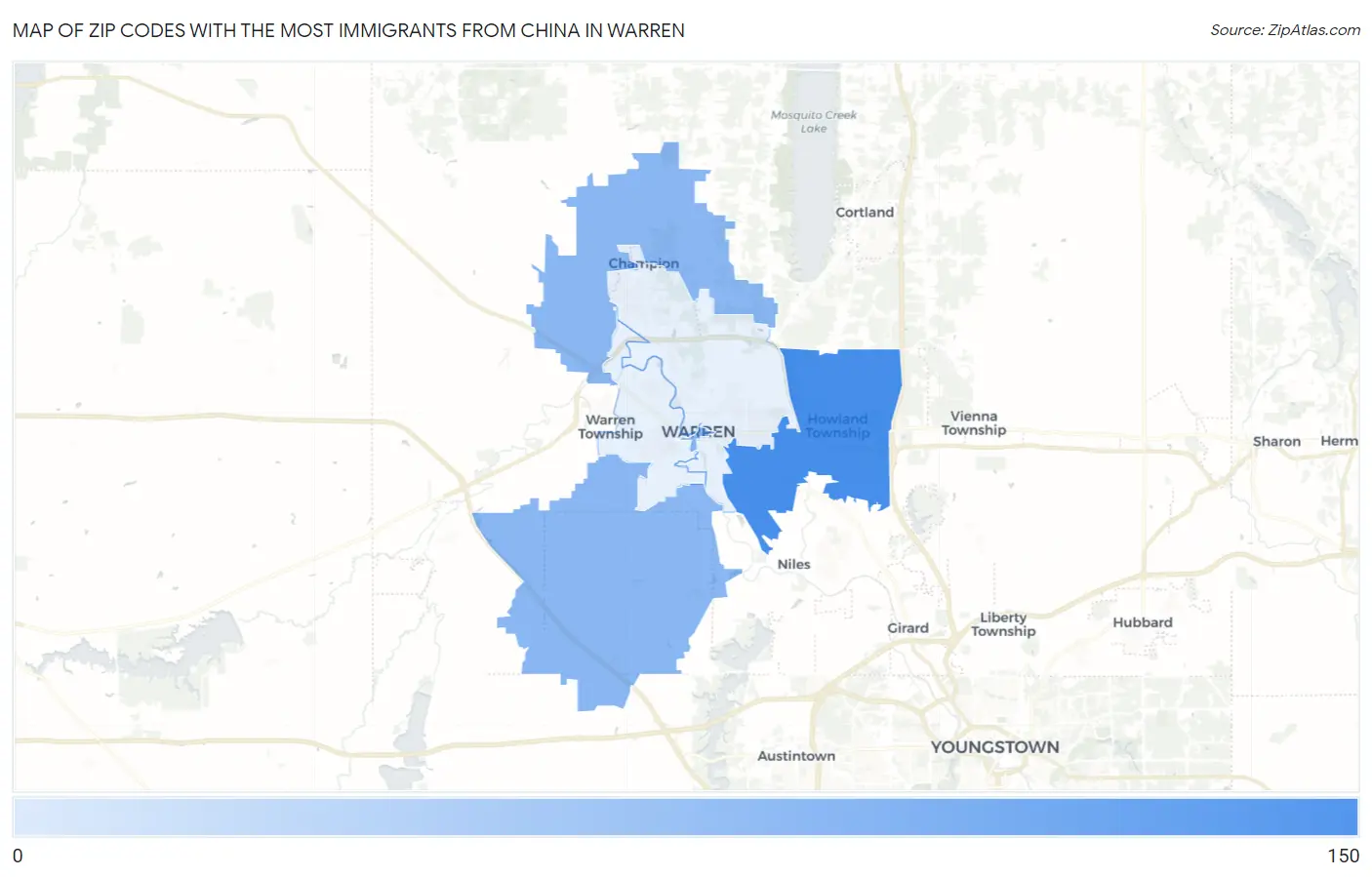 Zip Codes with the Most Immigrants from China in Warren Map