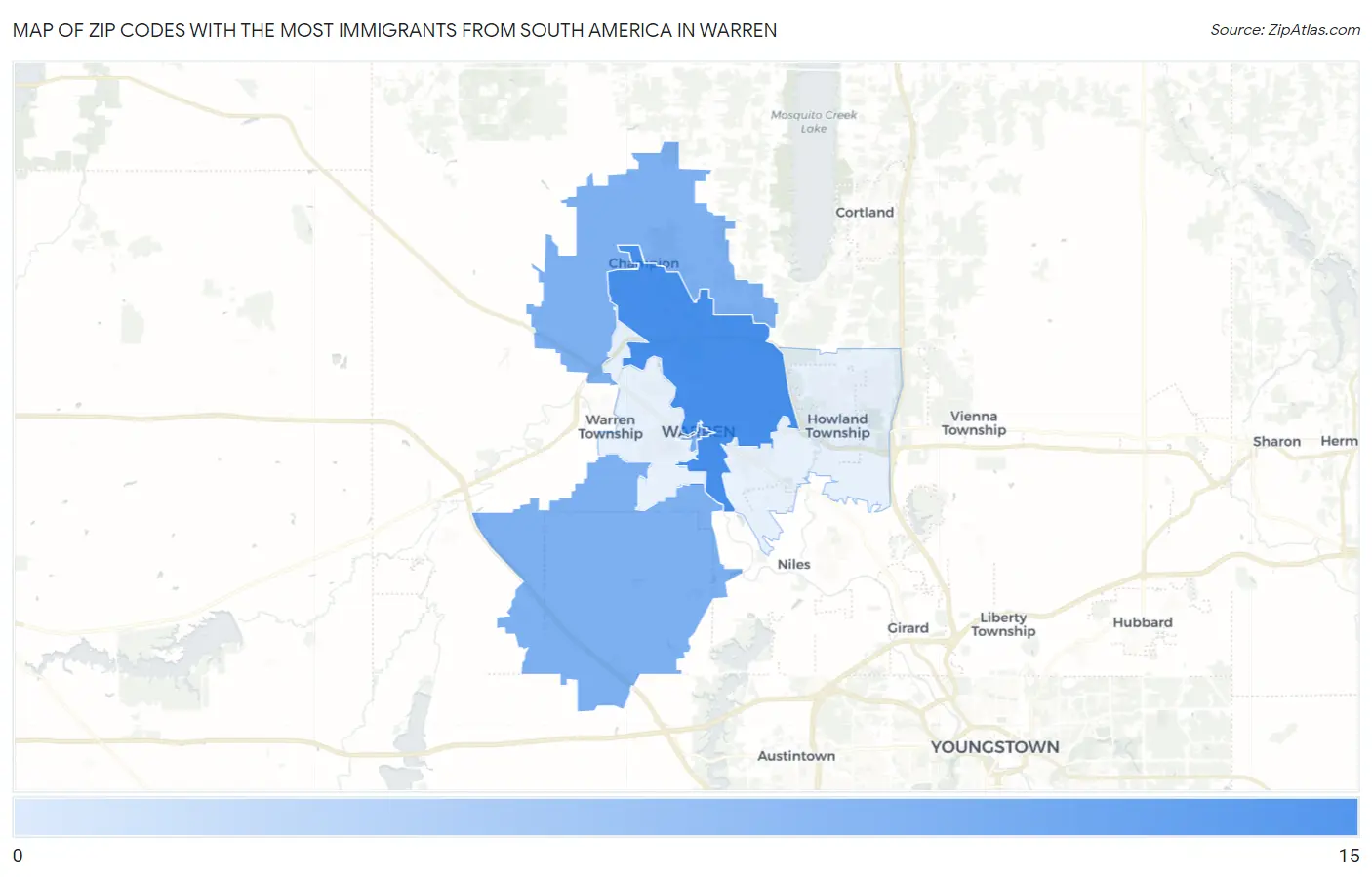 Zip Codes with the Most Immigrants from South America in Warren Map