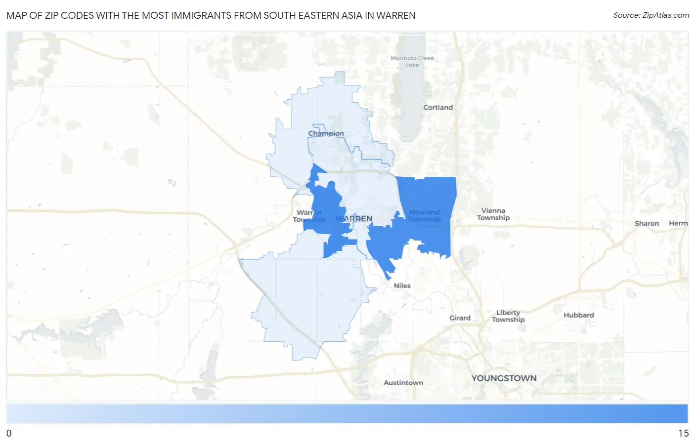 Zip Codes with the Most Immigrants from South Eastern Asia in Warren Map