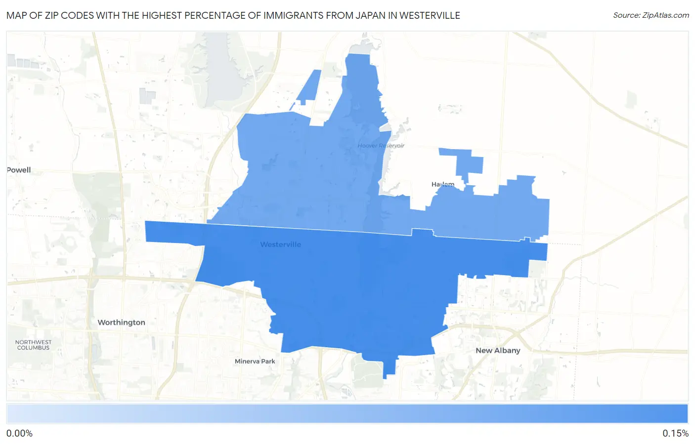 Zip Codes with the Highest Percentage of Immigrants from Japan in Westerville Map