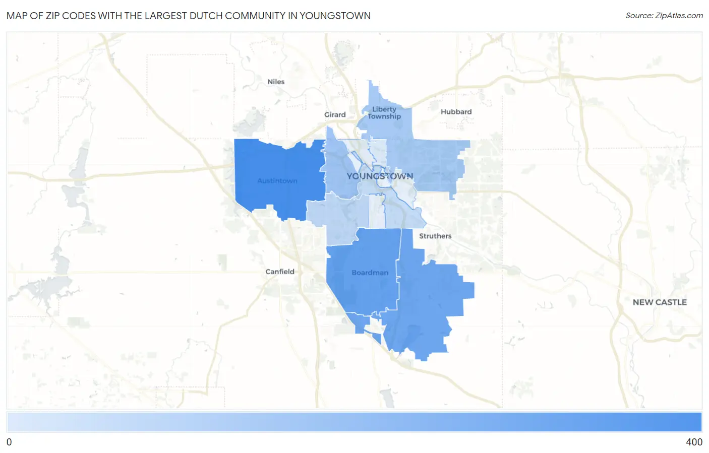 Zip Codes with the Largest Dutch Community in Youngstown Map