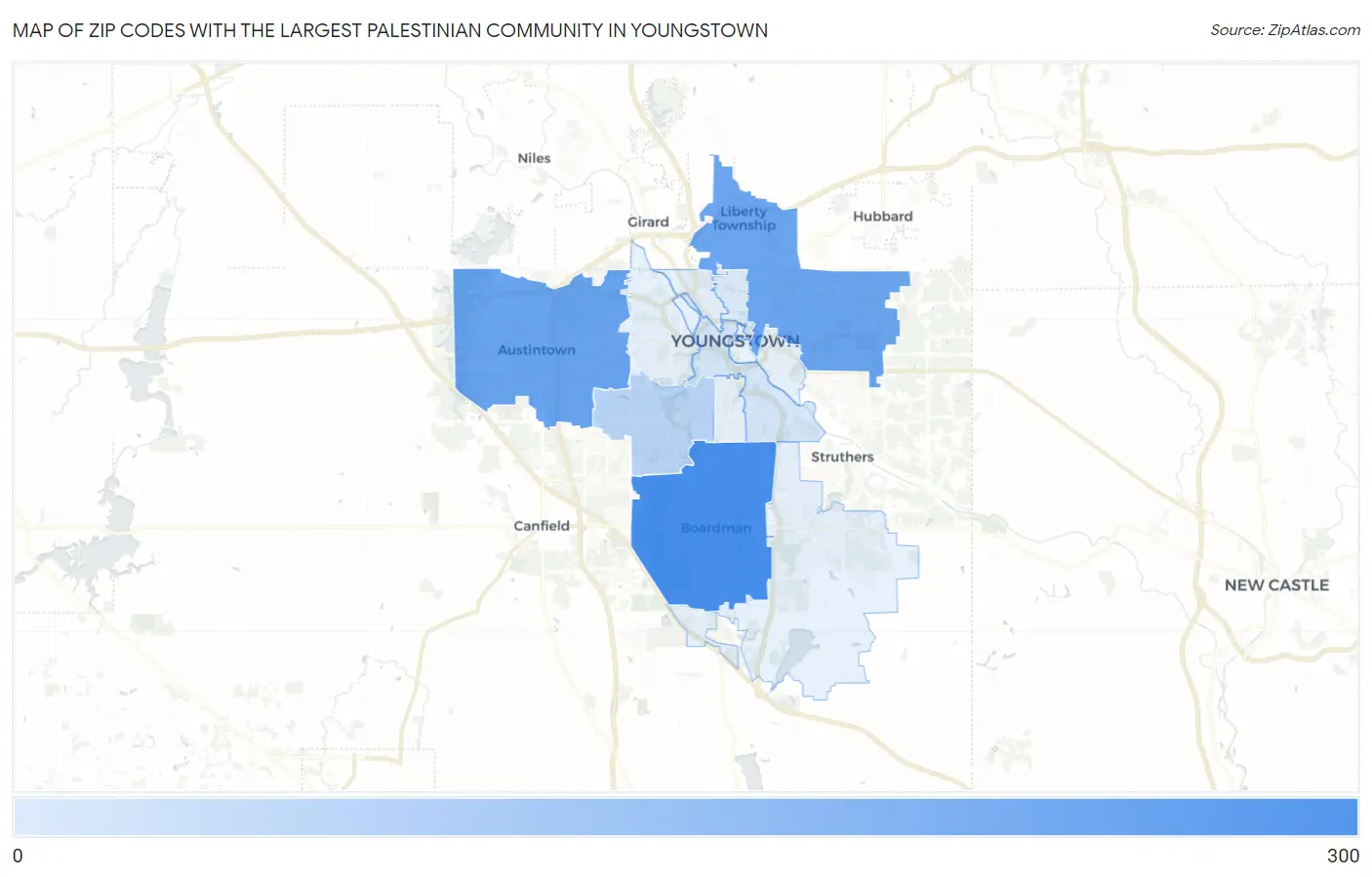 Zip Codes with the Largest Palestinian Community in Youngstown Map