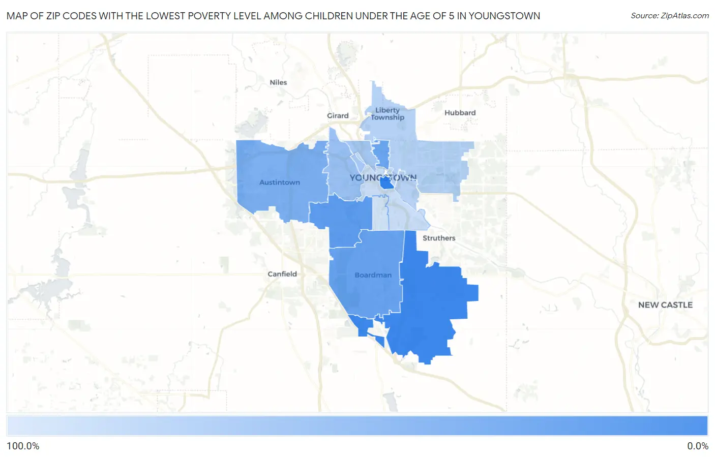Zip Codes with the Lowest Poverty Level Among Children Under the Age of 5 in Youngstown Map