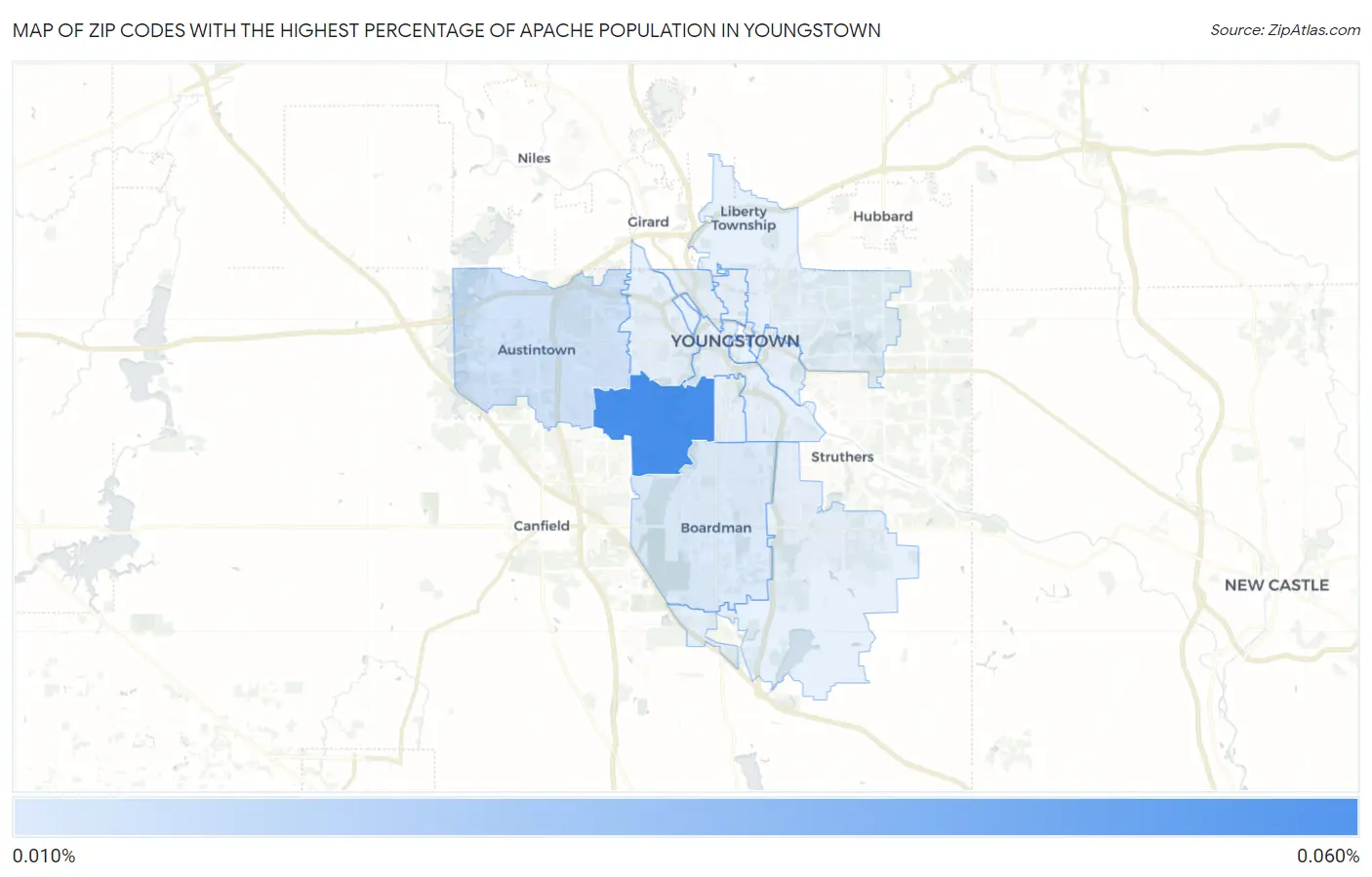Zip Codes with the Highest Percentage of Apache Population in Youngstown Map