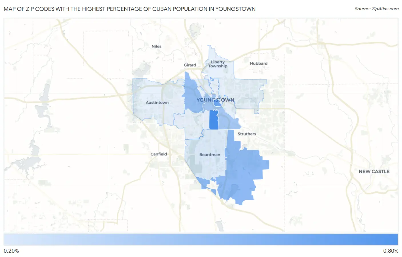 Zip Codes with the Highest Percentage of Cuban Population in Youngstown Map