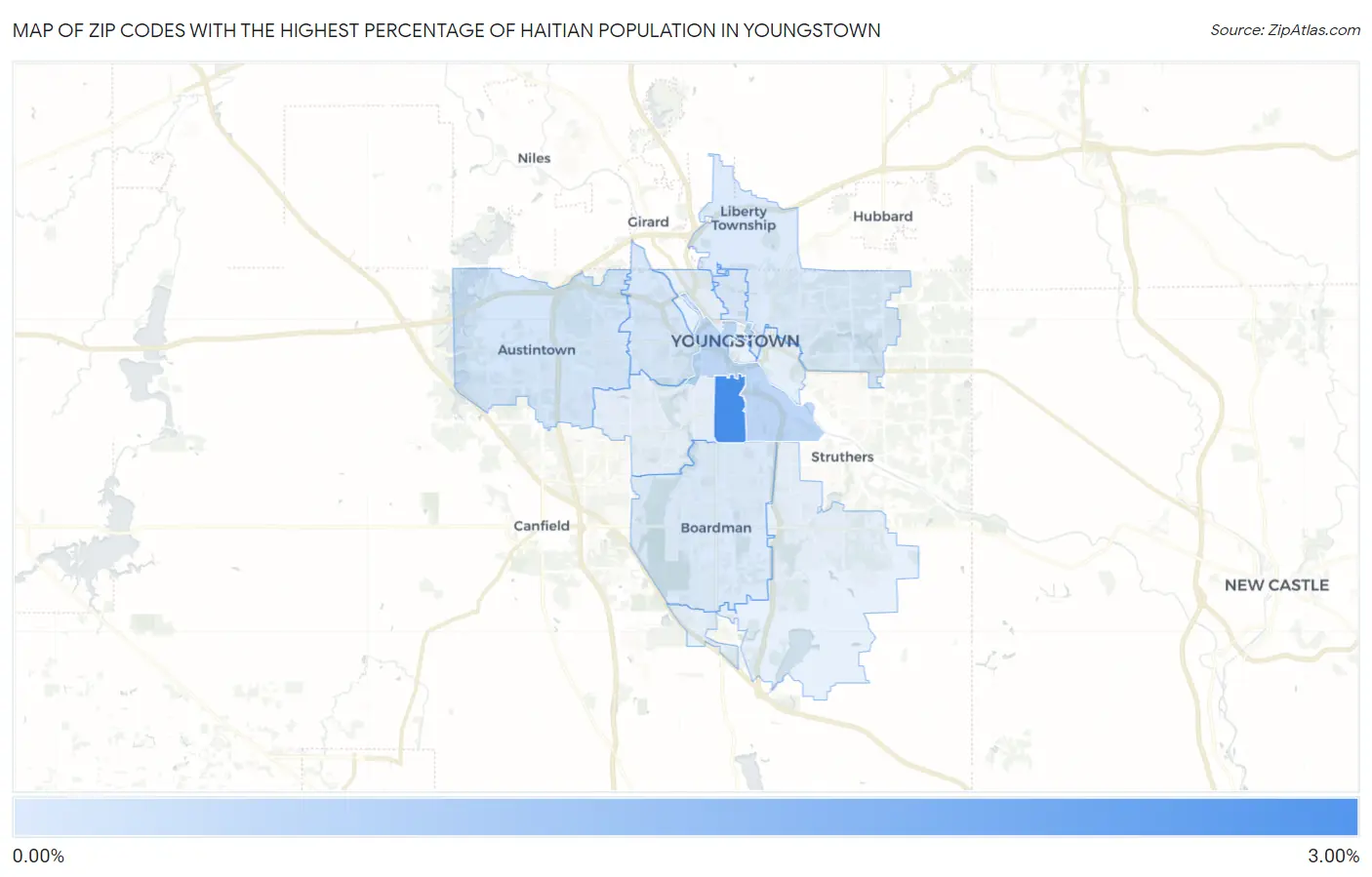 Zip Codes with the Highest Percentage of Haitian Population in Youngstown Map
