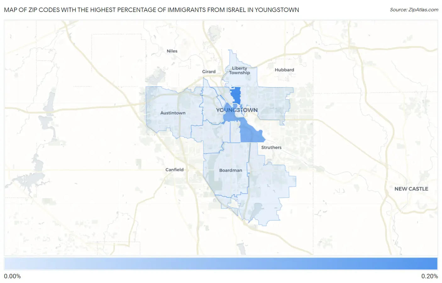 Zip Codes with the Highest Percentage of Immigrants from Israel in Youngstown Map
