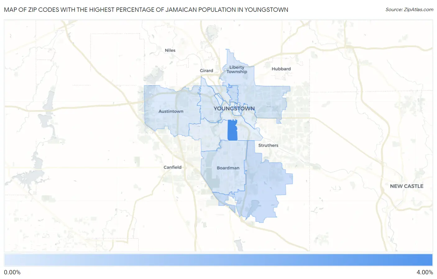 Zip Codes with the Highest Percentage of Jamaican Population in Youngstown Map