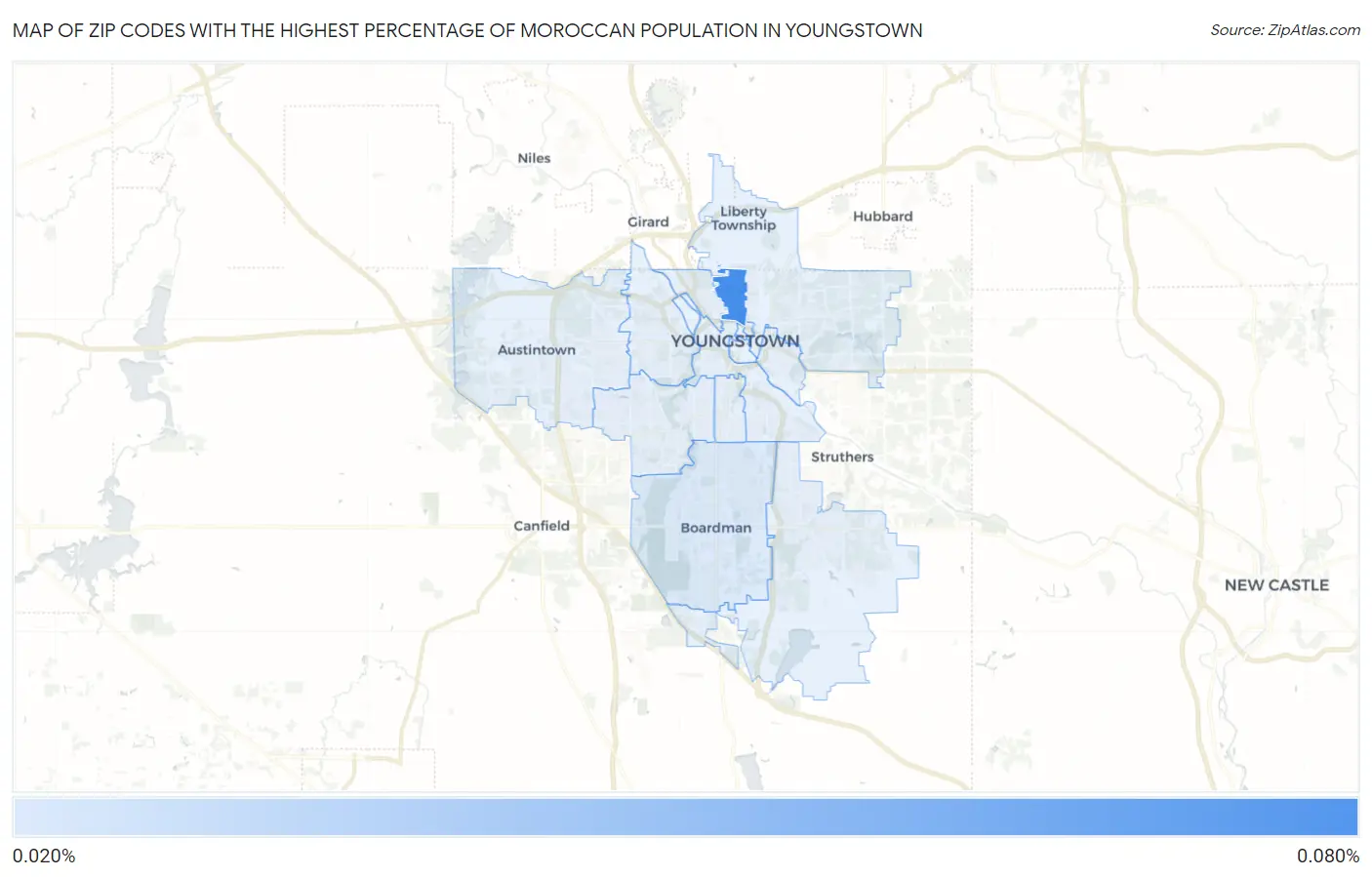 Zip Codes with the Highest Percentage of Moroccan Population in Youngstown Map