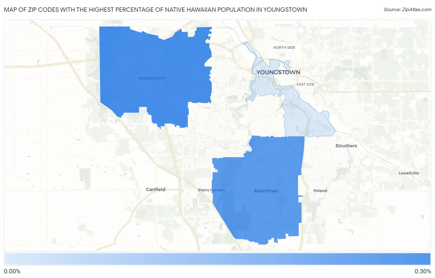 Zip Codes with the Highest Percentage of Native Hawaiian Population in Youngstown Map
