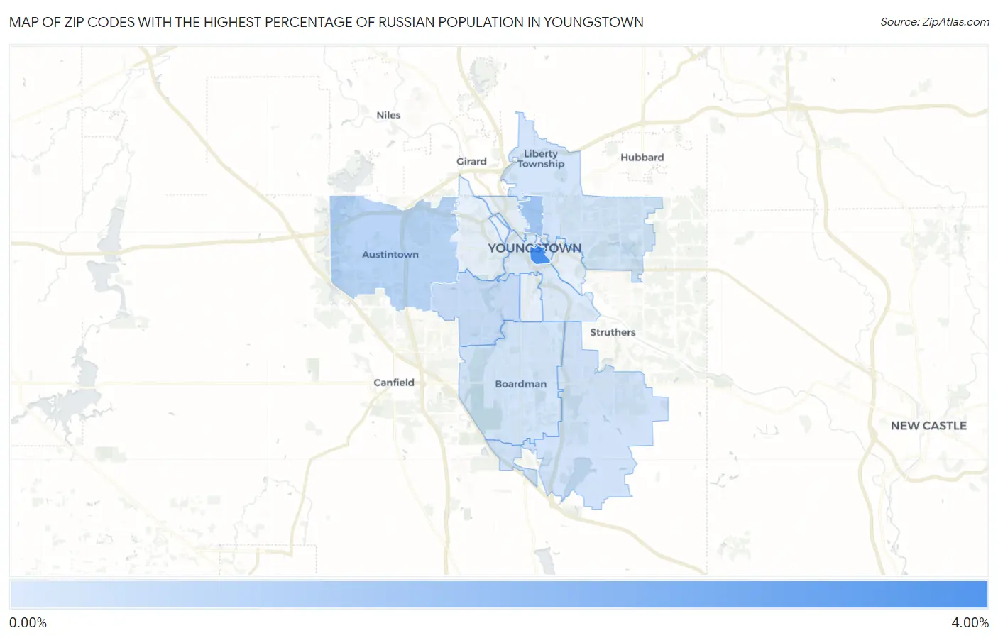 Zip Codes with the Highest Percentage of Russian Population in Youngstown Map