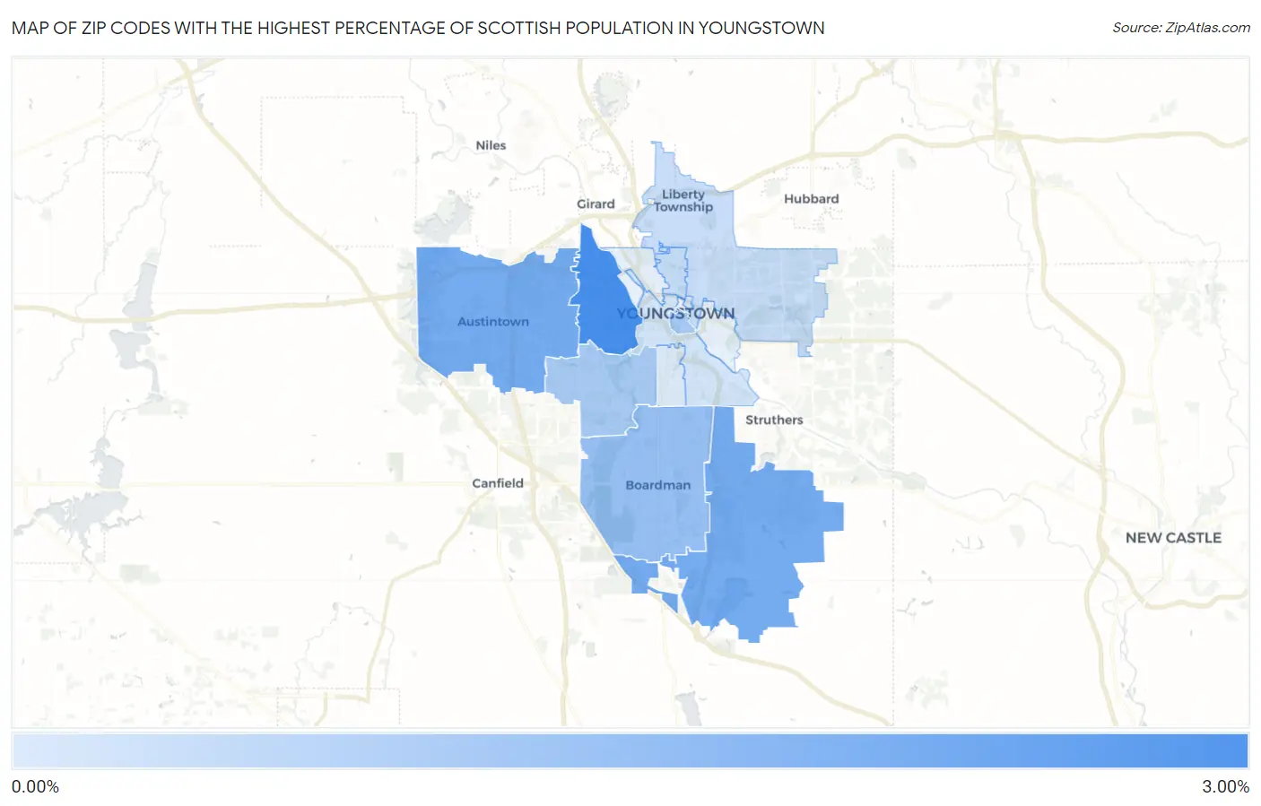 Zip Codes with the Highest Percentage of Scottish Population in Youngstown Map