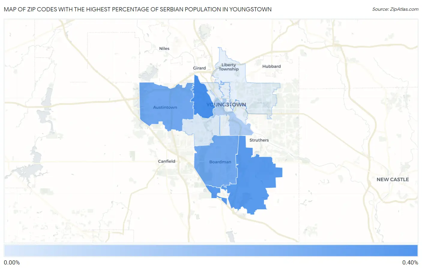 Zip Codes with the Highest Percentage of Serbian Population in Youngstown Map