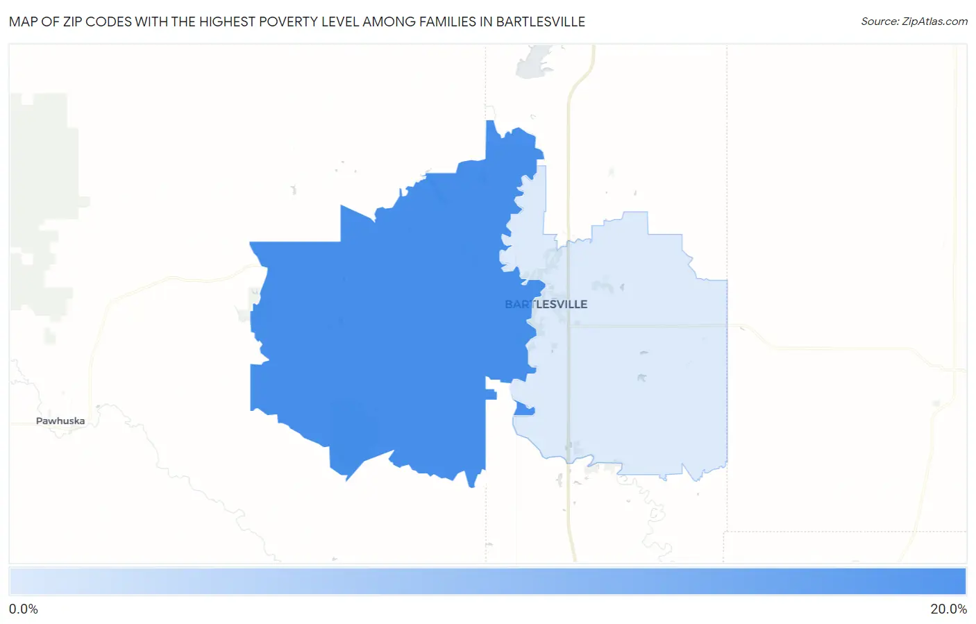 Zip Codes with the Highest Poverty Level Among Families in Bartlesville Map