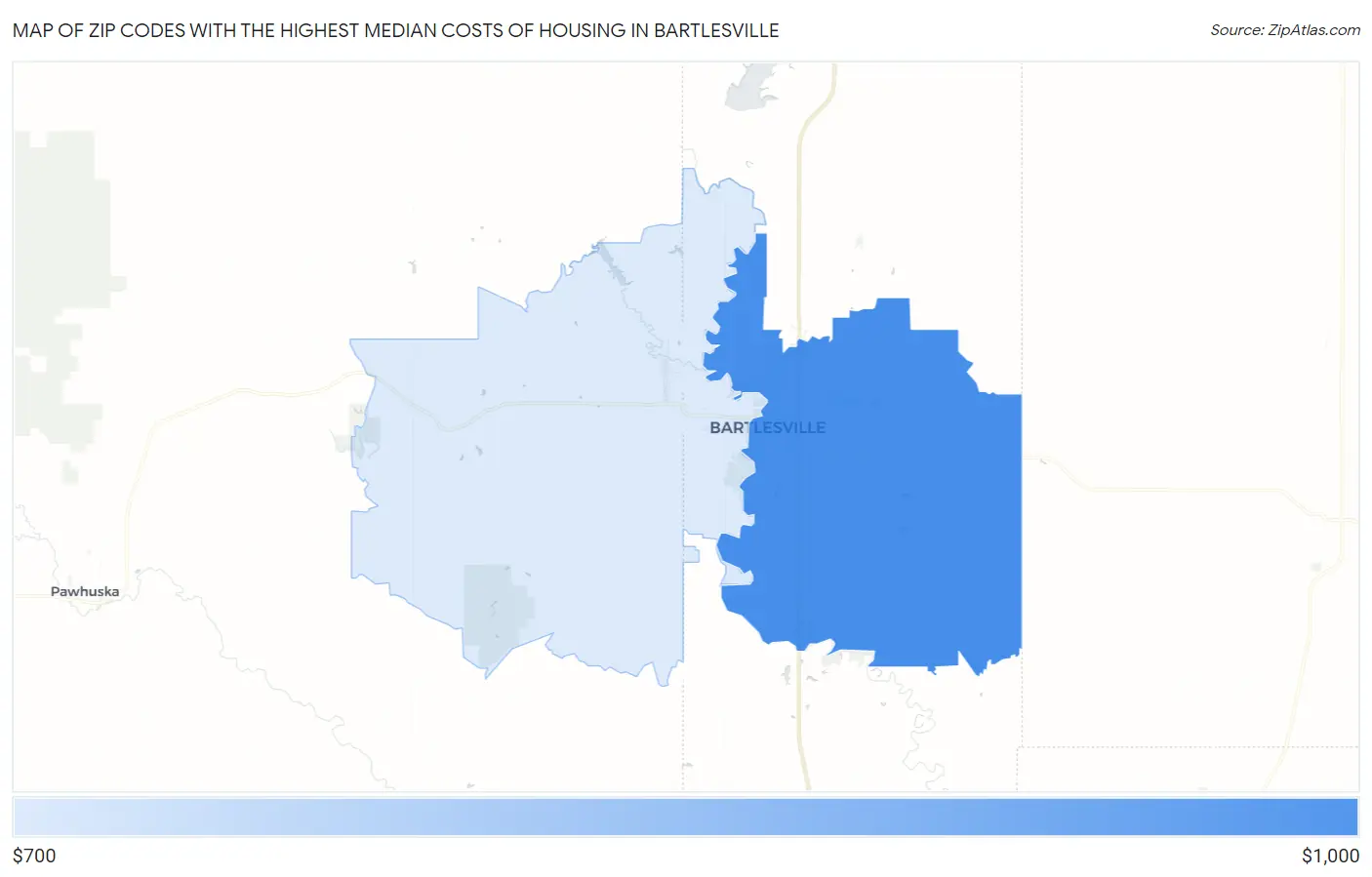Zip Codes with the Highest Median Costs of Housing in Bartlesville Map