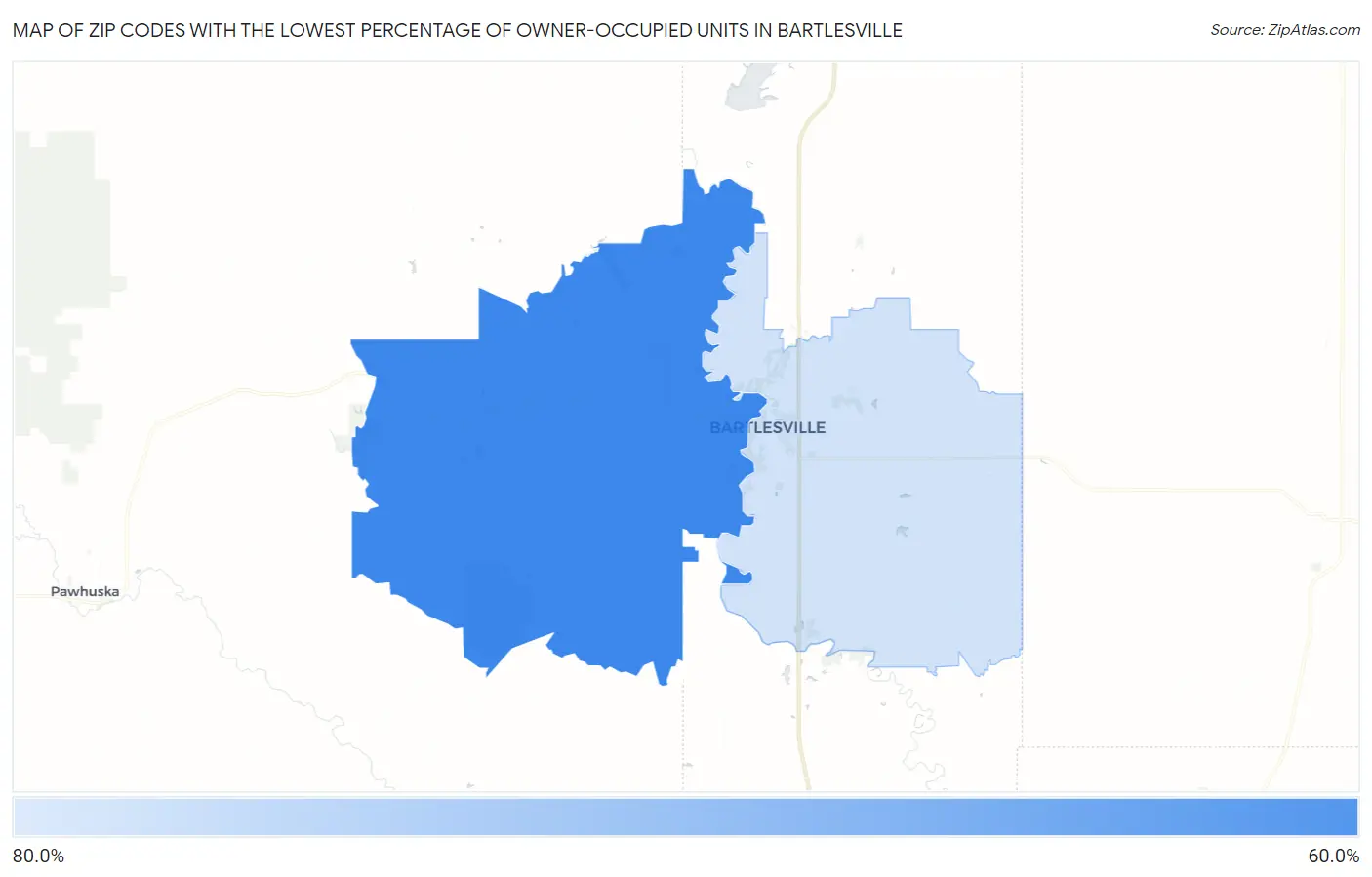 Zip Codes with the Lowest Percentage of Owner-Occupied Units in Bartlesville Map