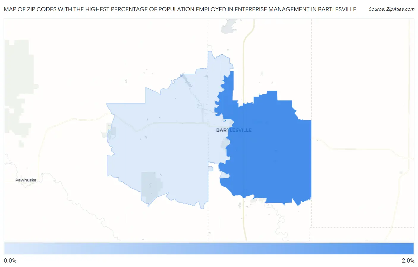 Zip Codes with the Highest Percentage of Population Employed in Enterprise Management in Bartlesville Map