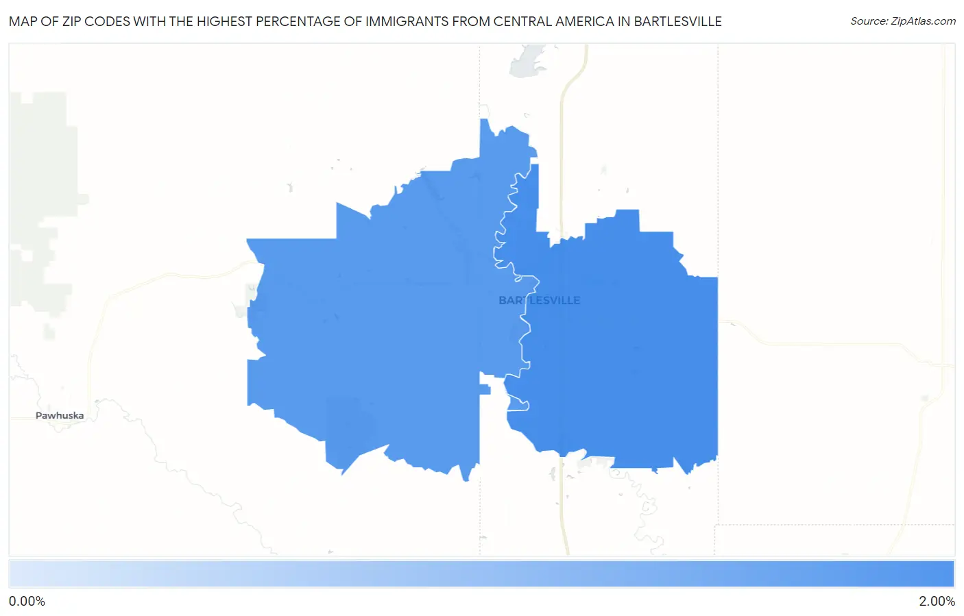 Zip Codes with the Highest Percentage of Immigrants from Central America in Bartlesville Map