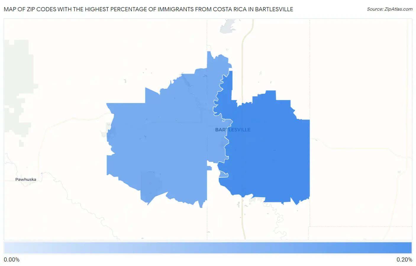 Zip Codes with the Highest Percentage of Immigrants from Costa Rica in Bartlesville Map