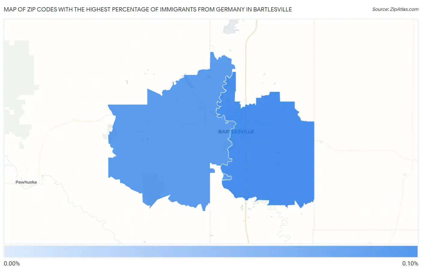 Zip Codes with the Highest Percentage of Immigrants from Germany in Bartlesville Map