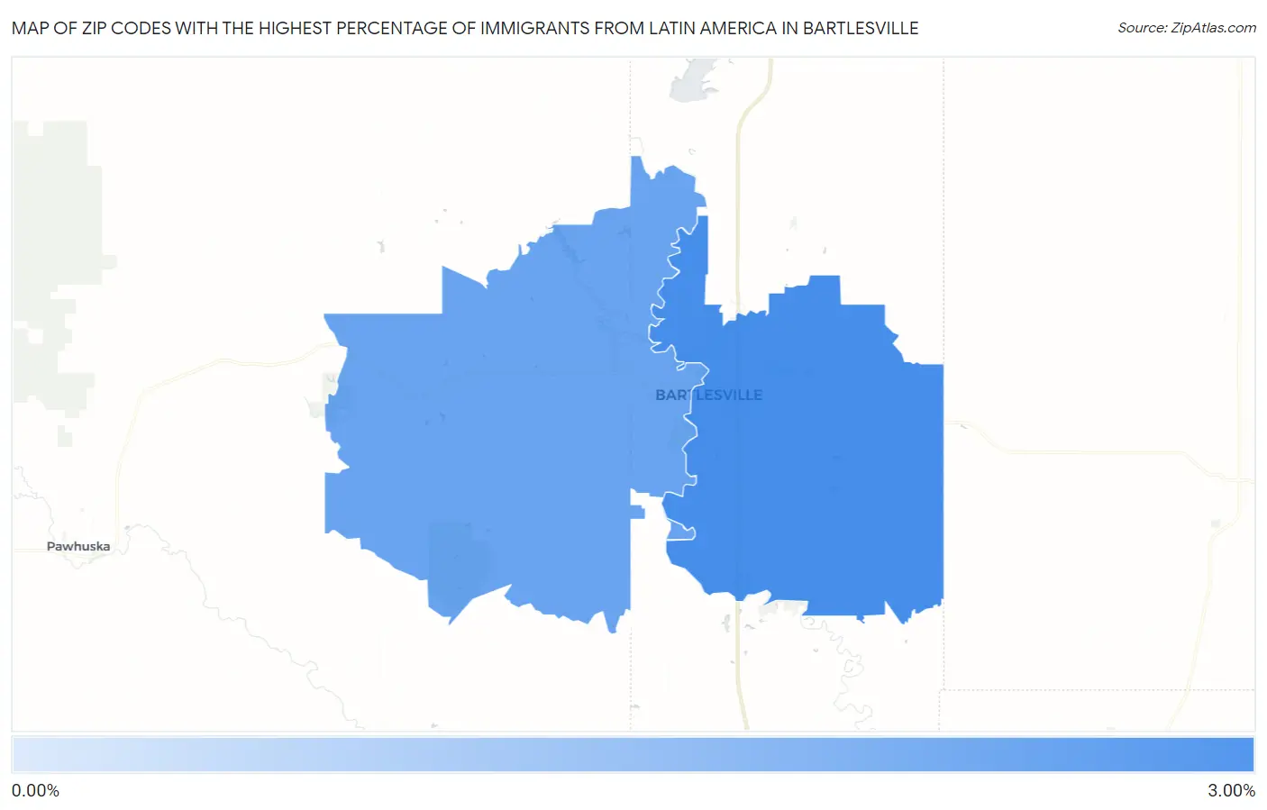 Zip Codes with the Highest Percentage of Immigrants from Latin America in Bartlesville Map