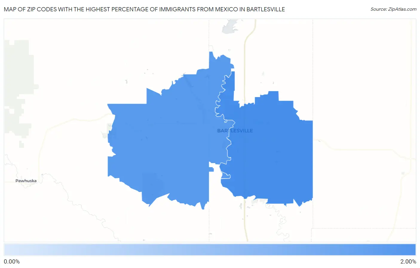 Zip Codes with the Highest Percentage of Immigrants from Mexico in Bartlesville Map