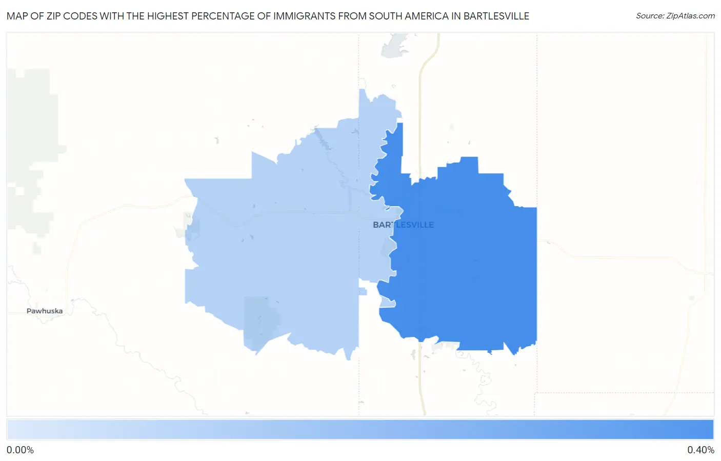Zip Codes with the Highest Percentage of Immigrants from South America in Bartlesville Map