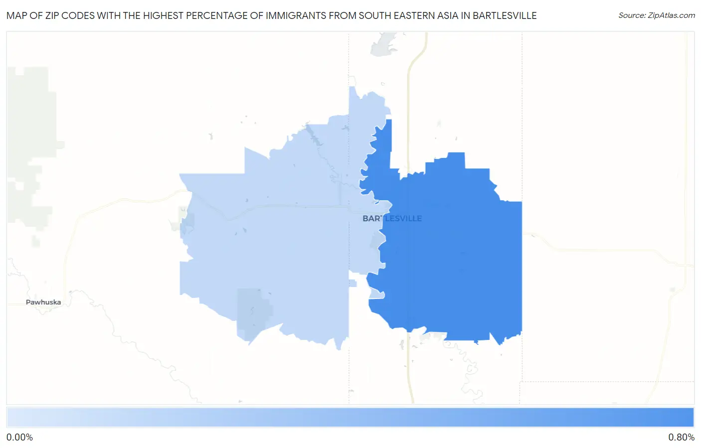 Zip Codes with the Highest Percentage of Immigrants from South Eastern Asia in Bartlesville Map