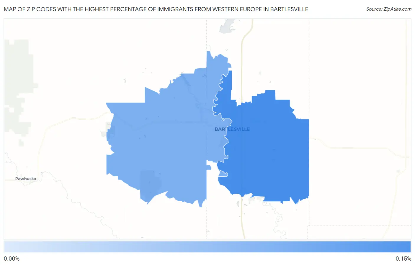 Zip Codes with the Highest Percentage of Immigrants from Western Europe in Bartlesville Map