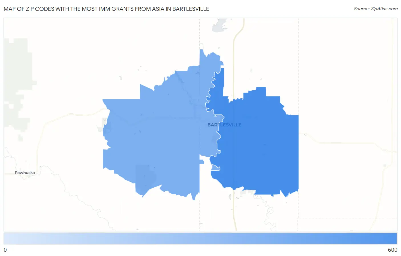 Zip Codes with the Most Immigrants from Asia in Bartlesville Map