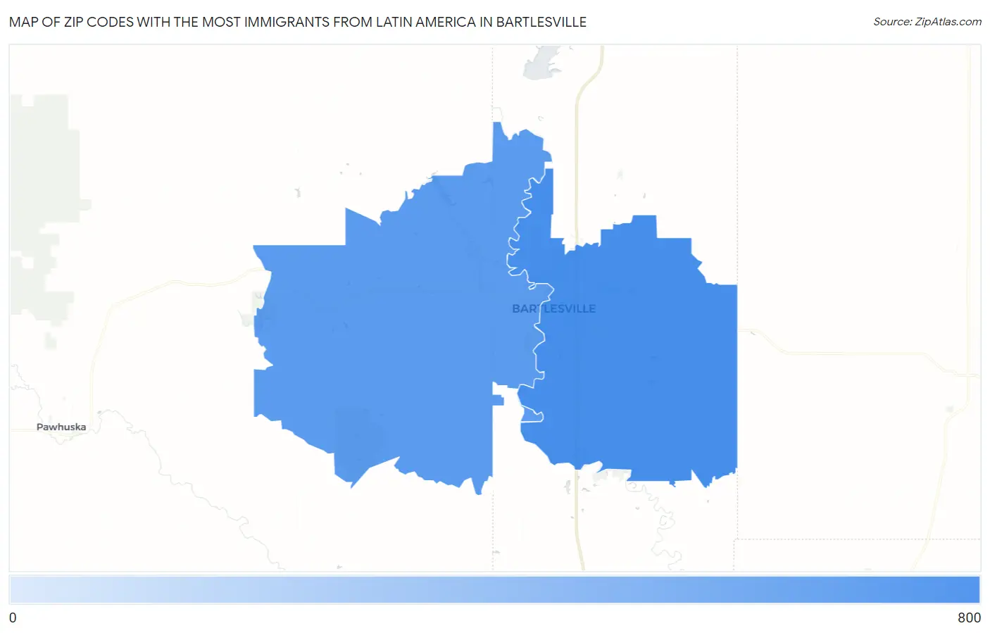 Zip Codes with the Most Immigrants from Latin America in Bartlesville Map