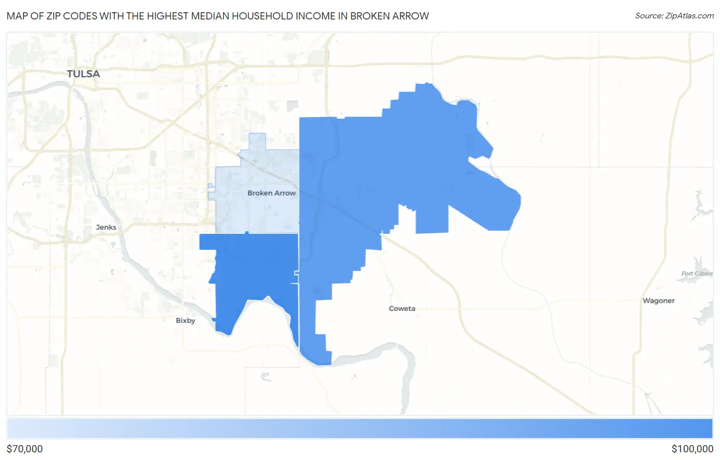 Zip Codes with the Highest Median Household Income in Broken Arrow Map
