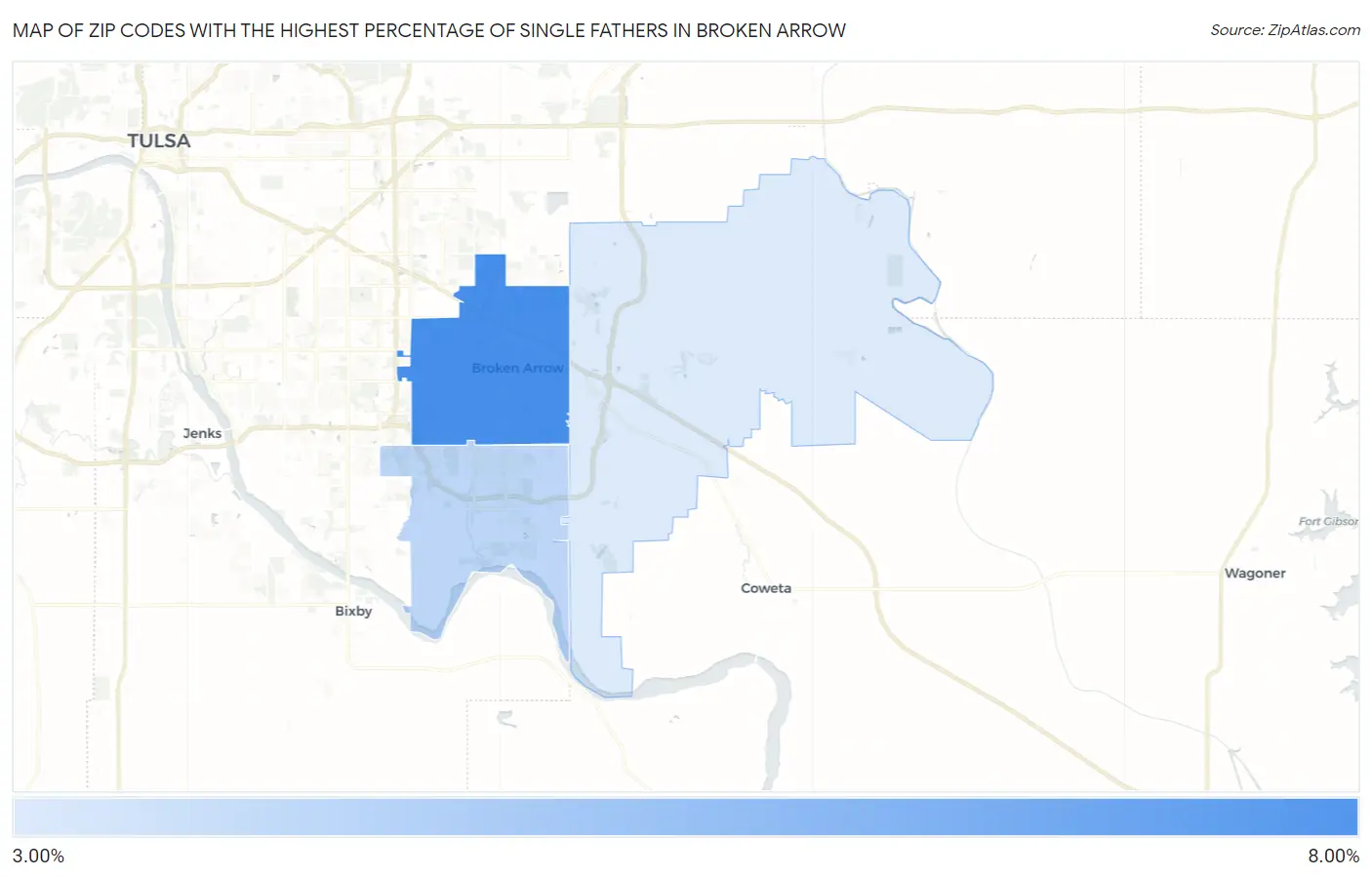 Zip Codes with the Highest Percentage of Single Fathers in Broken Arrow Map