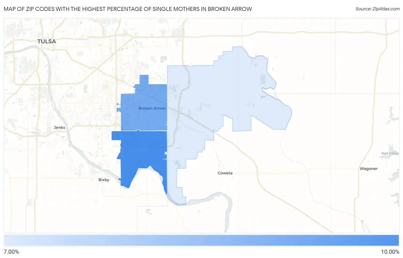 Zip Codes with the Highest Percentage of Single Mothers in Broken Arrow Map