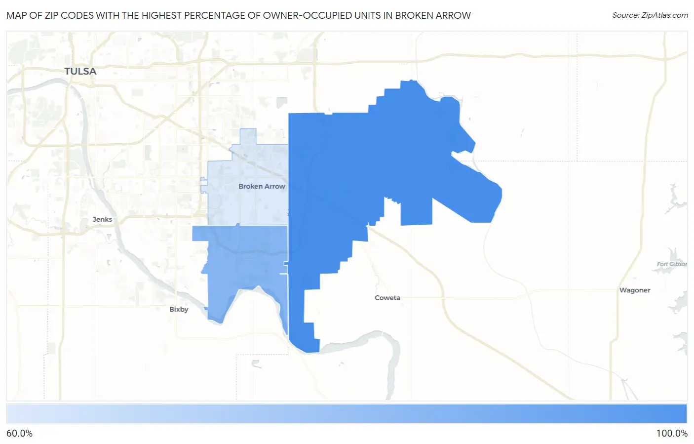 Zip Codes with the Highest Percentage of Owner-Occupied Units in Broken Arrow Map